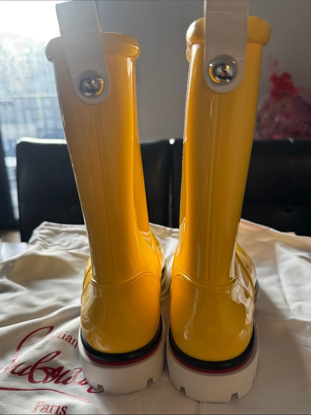 BRAND NEW Christian Louboutin Glossy Yellow Rain Boots ORIGINAL BOX & DUST BAGS